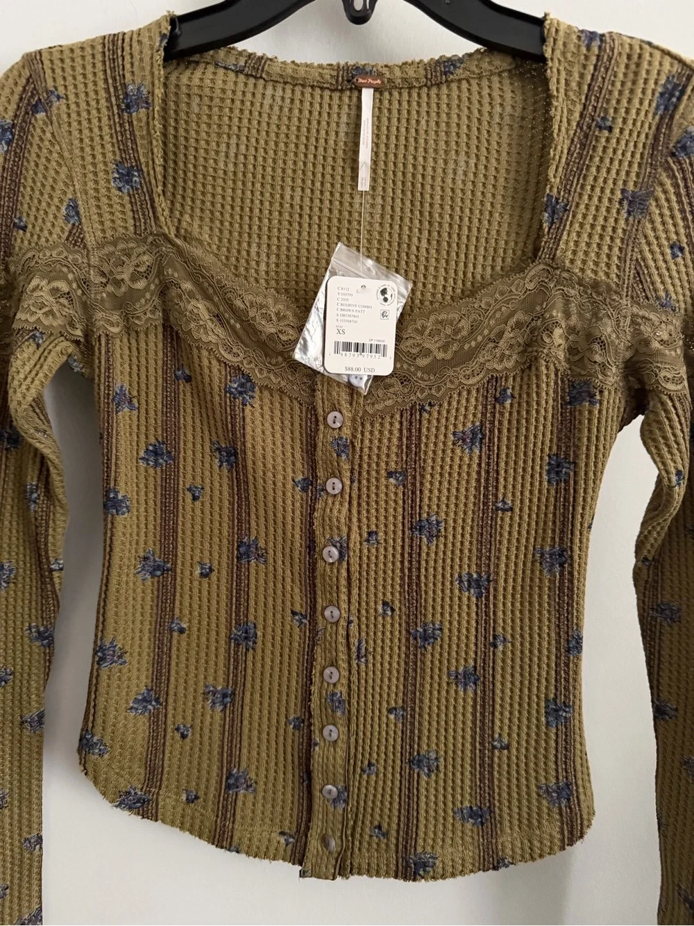 FREE PEOPLE Let's Party Cardigan Beehive Combo - Size XS - Waffle Knit Lace Top